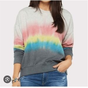 SUNDRY OVERSIZE PULLOVER GREY SWEATSHIRT MUTED RAINBOW DIP-DYE WOMEN SIZE 1 S